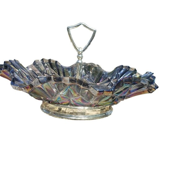 Federal Carnival Glass Pioneer Fruit Pattern Serving Dish W/handle - Picture 2 of 16